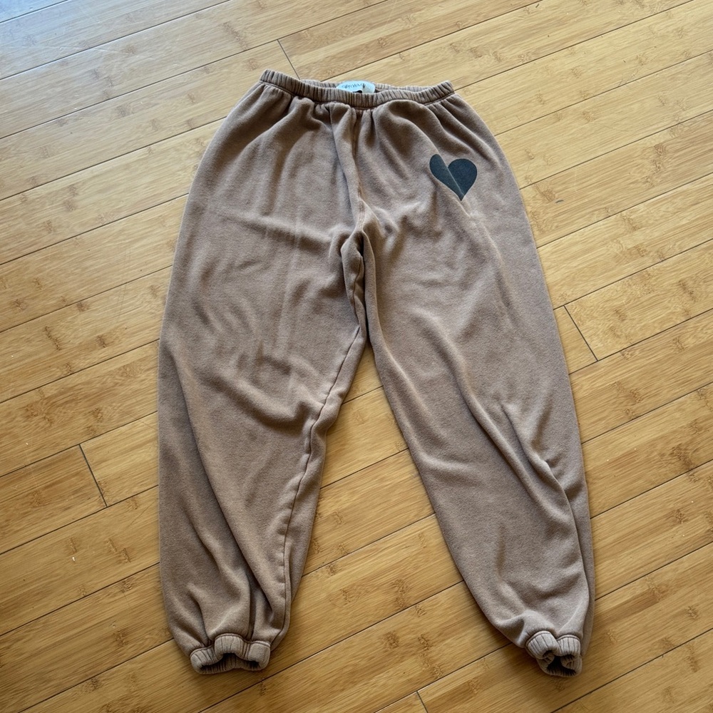 SPRWMN Cozy Brown Sweatpants with Heart Design Medium US Made